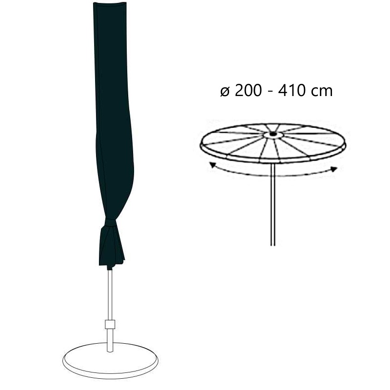 Kryt na slunečník 200-410 cm se středovou tyčí černý PE 100g/m2