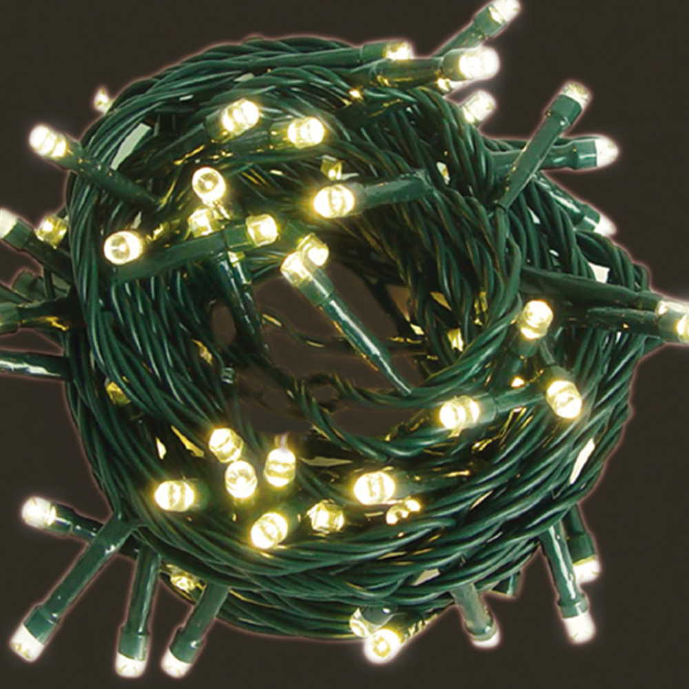 Řetěz do zásuvky teplá bílá 600 LED 60 m vnitřní i venkovní zelený kabel