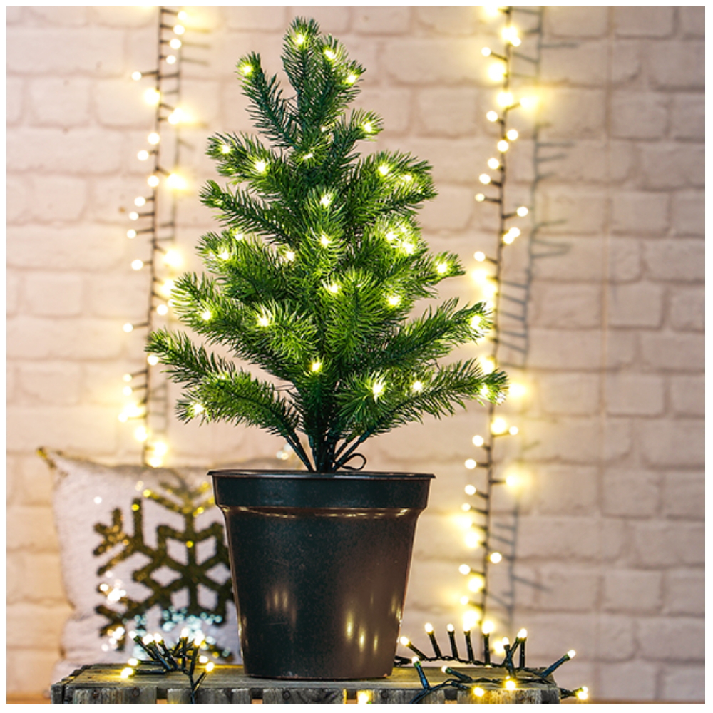 Umělý vánoční stromeček v květináči 55 cm 50 LED na baterie s časovačem teplé světlo