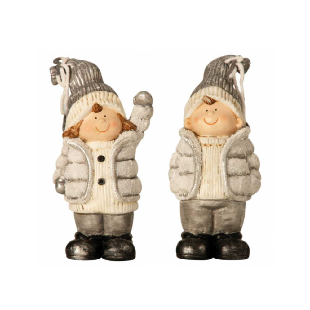 Sošky zimních dětí 29 cm s čepicí 2 figurky holka a kluk