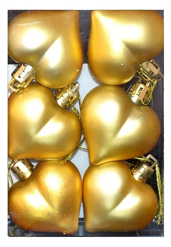 Vánoční ozdoby srdce 5 cm sada 6 ks zlaté matné
